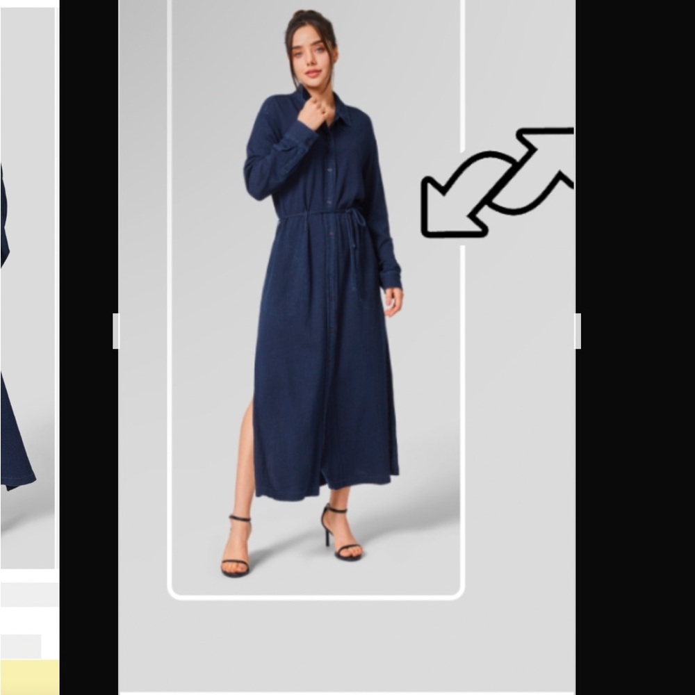 HALARA Blue Denim Maxi Dress with Long Cuffed Sleeves and Dress Shirt Collar